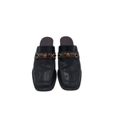 MULE SQUARE TOE DESIGNER SHOES BLACK BROWN 9.5M