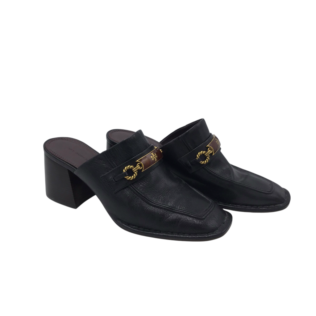 MULE SQUARE TOE DESIGNER SHOES BLACK BROWN 9.5M