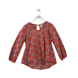 IVY JANE EMBROIDERED LONG SLEEVE TOP ORANGE BLUE SMALL