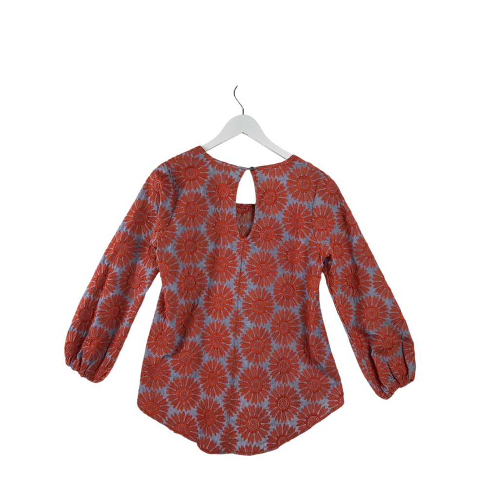 IVY JANE EMBROIDERED LONG SLEEVE TOP ORANGE BLUE SMALL