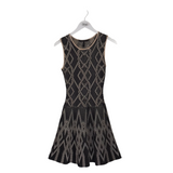 BCBGMAXAZRIA RET$338 KNIT PRINT SLEEVELESS DESIGNER DRESS BLACK BEIGE XSMALL