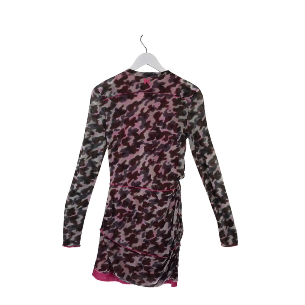 KENZO LONG SLEEVE MINI DESIGNER DRESS PINK GRAY SMALL