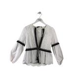 ZARA BASIC BRODERIE LONG SLEEVE BLOUSE WHITE BLACK XSMALL