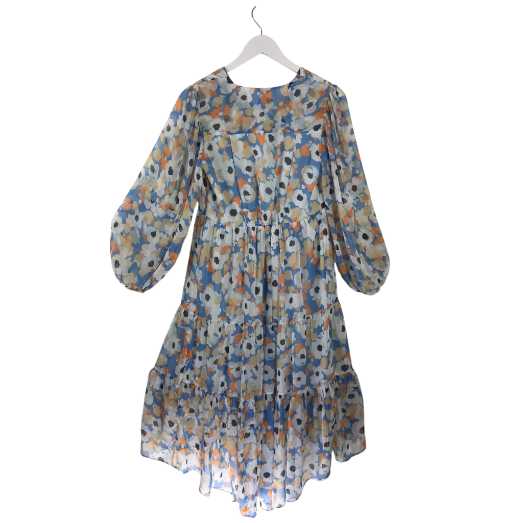 JOIE FLORAL LONG SLEEVE DESIGNER DRESS SKY ORANGE XSMALL
