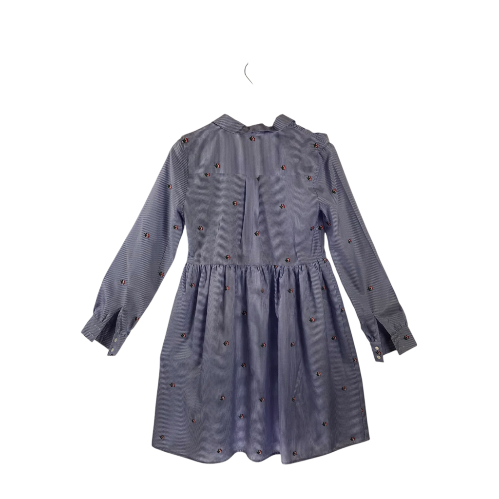 ENGLISH FACTORY STRIPE EMBROIDERED LONG SLEEVE DRESS BLUE WHITE SMALL