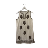 THML LINEN/COTTON BLEND EMBROIDERED SLEEVELESS DRESS WHITE BROWN SMALL
