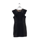 BCBGMAXAZRIA EYELET FLUTTER SLEEVE DESIGNER DRESS BLACK NUDE 6