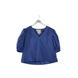 EMILY MCCARTHY RET$210 PRINT PUFF SLEEVE DESIGNER TOP BLUE LARGE