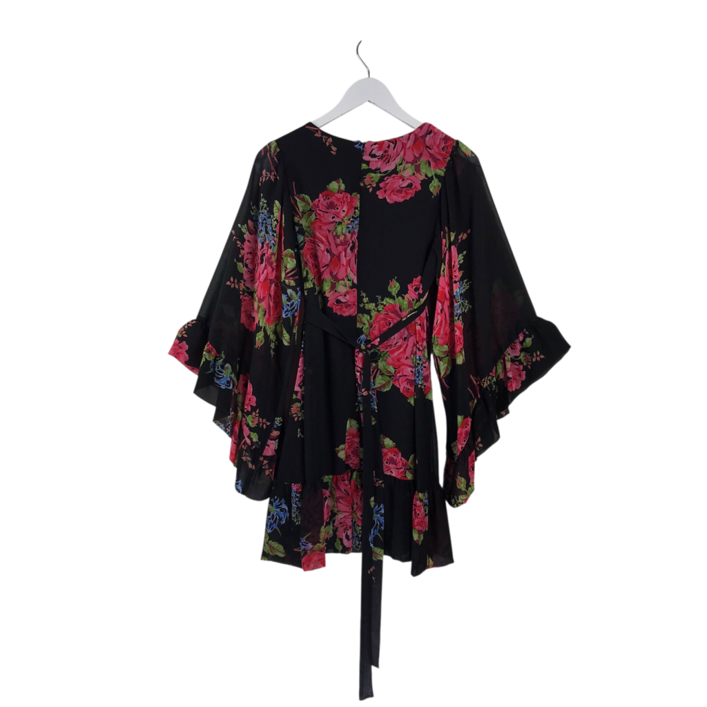 BETSEY JOHNSON FLORAL FLARE SLEEVE DRESS BLACK PINK 6