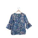 LILLY PULITZER PRINT LONG SLEEVE DESIGNER TOP WHITE BLUE SMALL