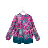LILLY PULITZER FLORAL LONG SLEEVE DESIGNER TOP PINK TEAL MEDIUM