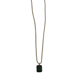 FOSSIL RECTANGLE PENDANT NECKLACE GOLDTONE GREEN