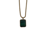 FOSSIL RECTANGLE PENDANT NECKLACE GOLDTONE GREEN