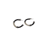 .925 BEADS HOOPS EARRINGS SILVER BLACK