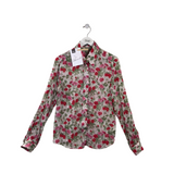 DOLCE & GABBANA FLORAL PRINT LONG SLEEVE LUXE BLOUSE WHITE MAGENTA 46
