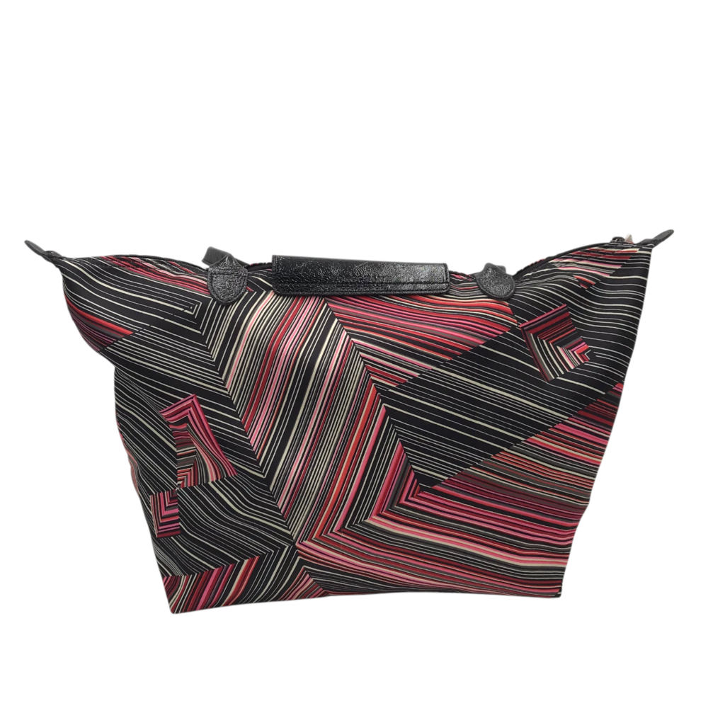 LONGCHAMP PRINT ZIP TOTE HANDBAG BLACK RED