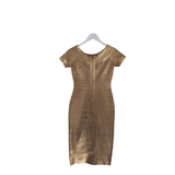 HERVE LEGER BANDAGE MIDI DESIGNER DRESS GOLD MEDIUM