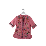 JOHNNY WAS EMBROIDERED DESIGNER TOP PINK RED SMALL