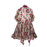 SUE SARTOR FLORAL RUFFLE MINI DESIGNER DRESS WHITE RED MEDIUM