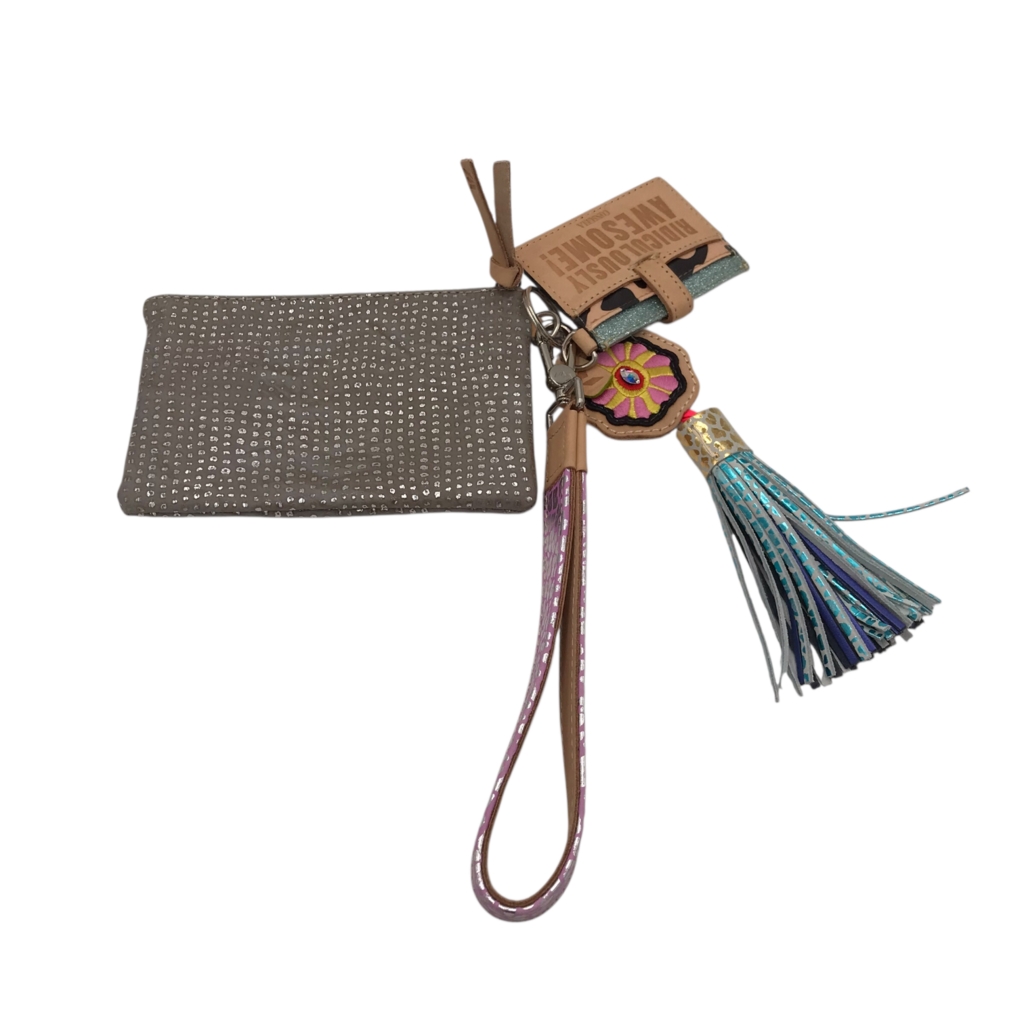 CONSUELA NWT$145 COMBI WRISTLET HANDBAG TAUPE SILVER