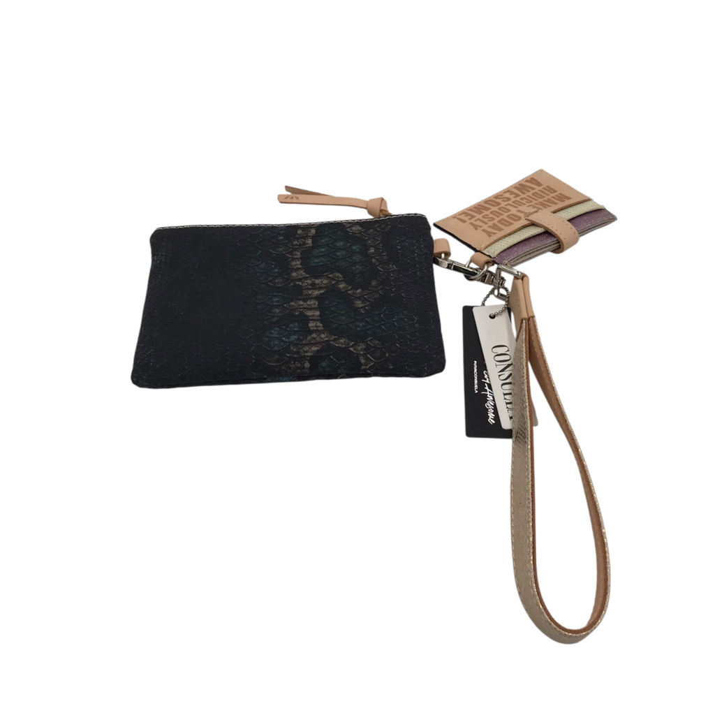 CONSUELA NWT$75 WRISTLET HANDBAG BLACK TAN