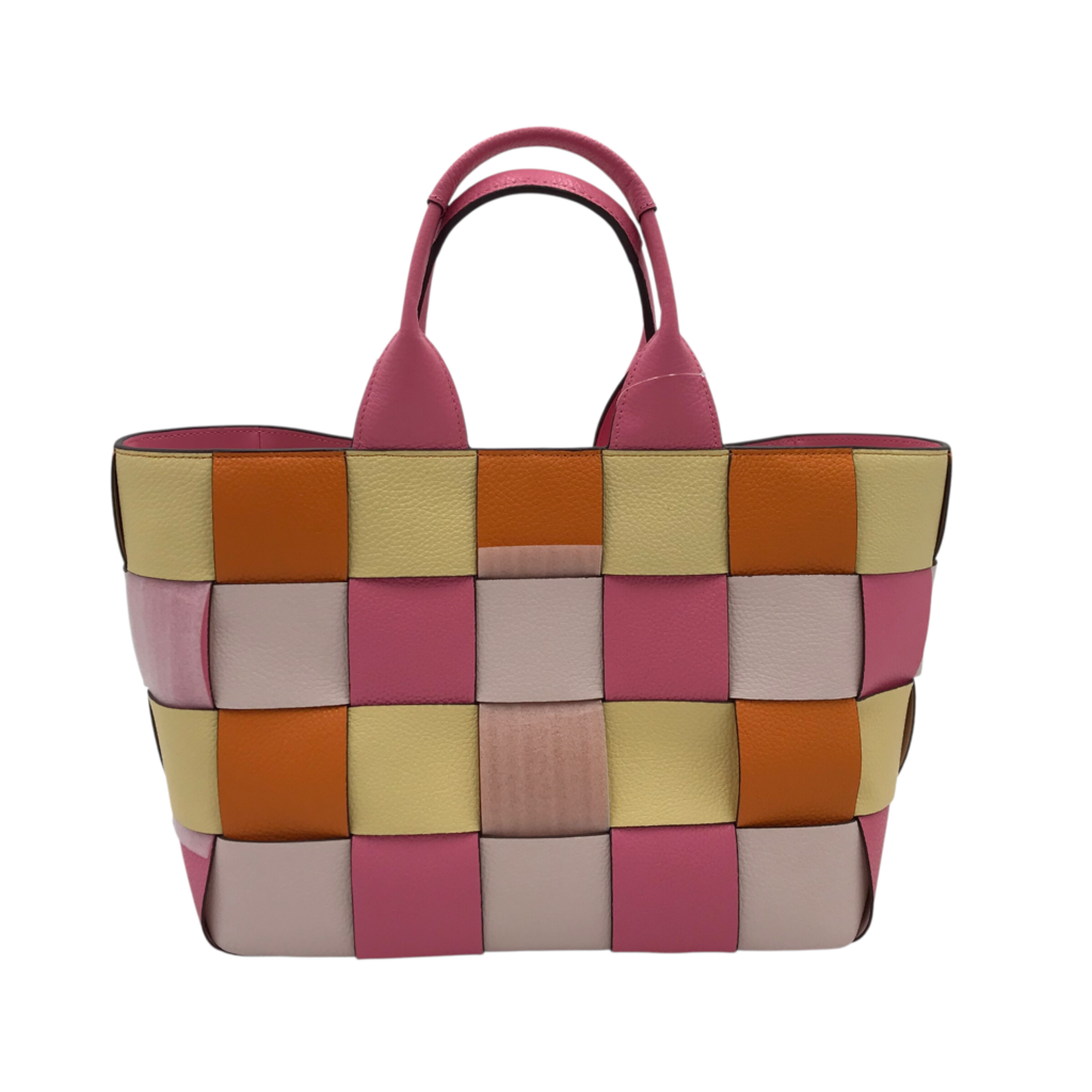 KATE SPADE NWT$459 BASKET WOVEN TOTE HANDBAG PINK YELLOW