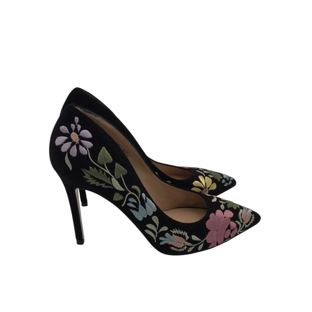 RON WHITE NWT$545 EMBROIDERED PUMP DESIGNER SHOES BLACK PINK 7