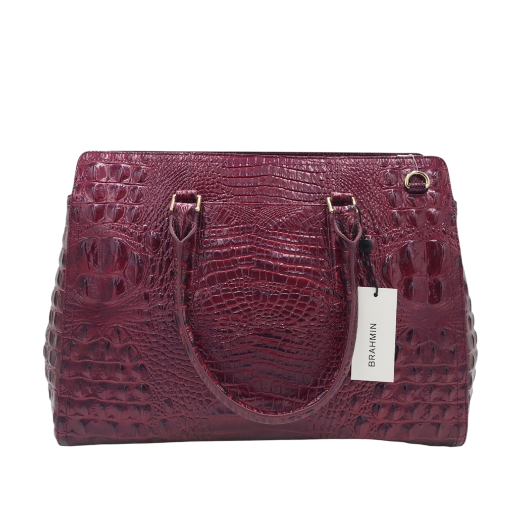 BRAHMIN NWT$395 CROC EMBOSSED LARGE SATCHEL HANDBAG BURGUNDY