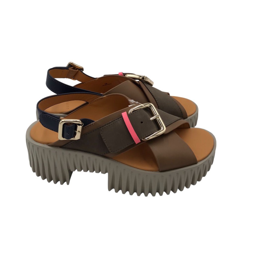 4CCCCEES RET$335 PLATFORM SANDAL DESIGNER SHOES BEIGE BROWN 8.5