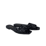 YSL TRIBUTE PATENT LEATHER FLAT SANDALS LUXE SHOES BLACK 37.5