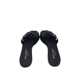 YSL TRIBUTE PATENT LEATHER FLAT SANDALS LUXE SHOES BLACK 37.5