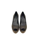 CORK WEDGE PEEP TOE DESIGNER SHOES METALLIC 8.5