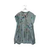 JOHNNY WAS RET$288 LINEN EMBROIDERED DESIGNER DRESS BLUE BEIGE MEDIUM