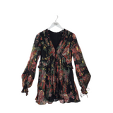 THE KOOPLES FLORAL LONG SLEEVE DESIGNER DRESS BLACK ORANGE 0
