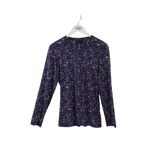 JOHNNY WAS MESH FLORAL LONG SLEEVE DESIGNER TOP NAVY MAGENTA LARGE