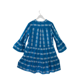 ELAN EMBROIDERED FLARE SLEEVE DRESS BLUE WHITE SMALL