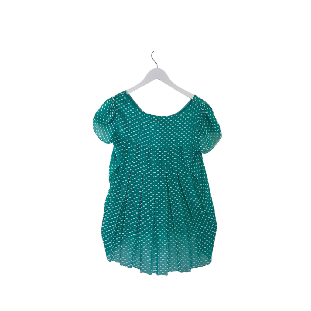 DOTS SHORT SLEEVE DESIGNER TOP TEAL WHITE 2