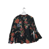 JOHNNY WAS EMBROIDERED LONG SLEEVE DESIGNER TOP BLACK MULTI SMALL