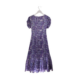 CINQ A SEPT RET$395 PRINT RUCHED MIDI SHORT SLEEVE DESIGNER DRESS PURPLE WHITE 0