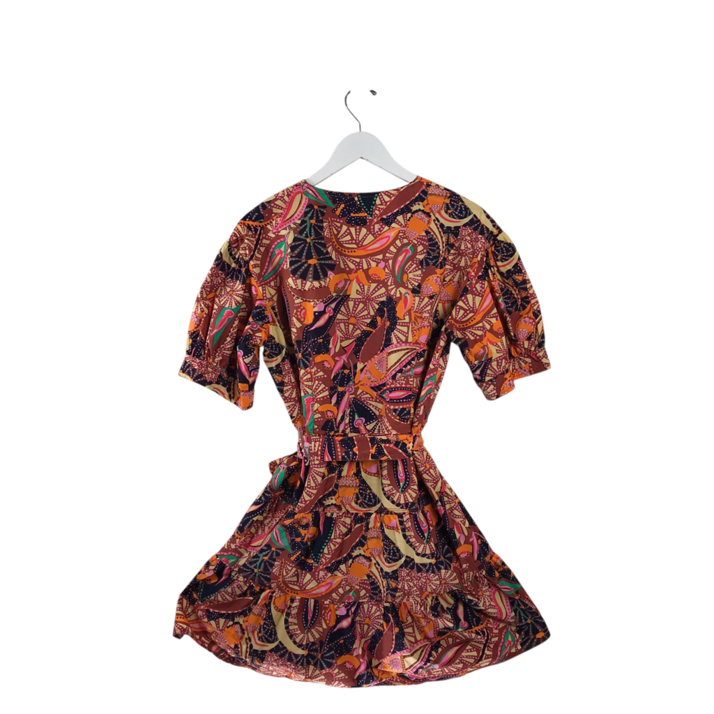 A.L.C. PRINT SHORT SLEEVE DESIGNER DRESS ORANGE MULTI 12