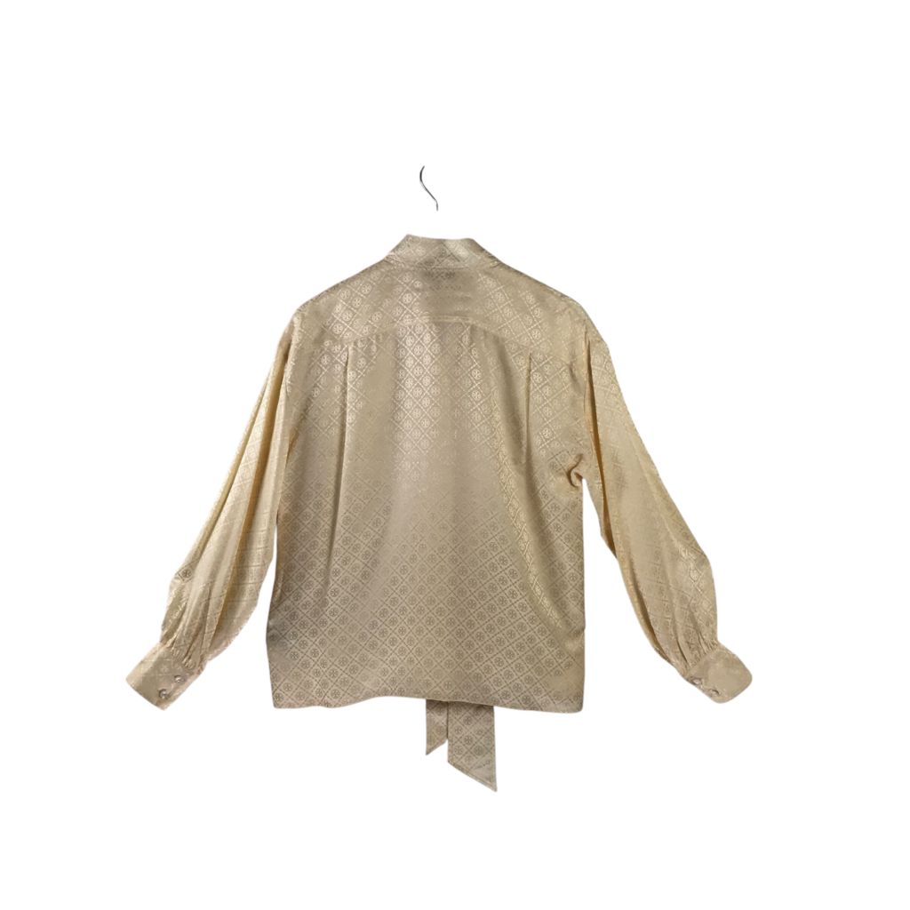 TORY BURCH LOGO SILK LONG SLEEVE DESIGNER BLOUSE CREAM 10