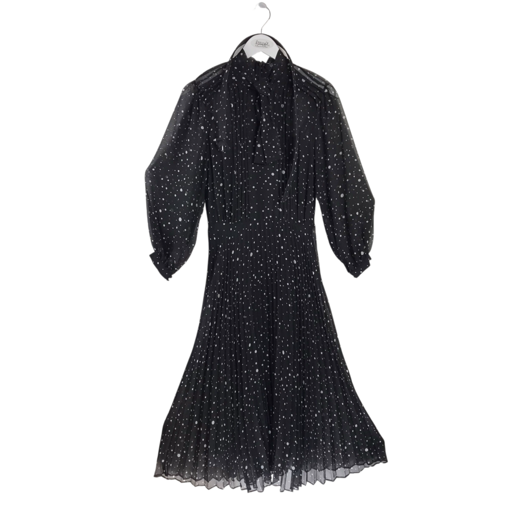TERI JON NWT$580 DOTS LONG SLEEVE DESIGNER DRESS BLACK WHITE 6
