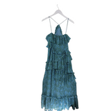 CINQ A SEPT MAXI PRINT HALTER RUFFLE DESIGNER DRESS SKY GREEN 2