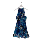 PARKER HALTER FLORAL RUFFLES DESIGNER DRESS AQUA BLUE SMALL
