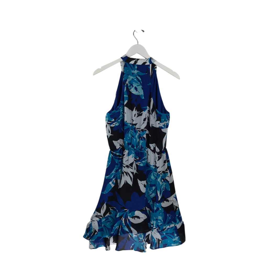 PARKER HALTER FLORAL RUFFLES DESIGNER DRESS AQUA BLUE SMALL