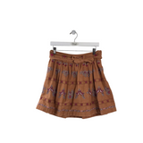 ANTHROPOLOGIE MINI EMBROIDERED FLARE DESIGNER SKIRT TAN MAGENTA 6
