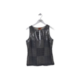 TORY BURCH SEQUIN SLEEVELESS DESIGNER TOP GREY CREAM 8