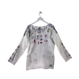 JOHNNY WAS EMBROIDERED LONG SLEEVE DESIGNER TOP WHITE RED LARGE