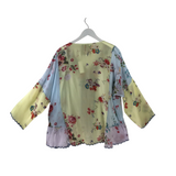 JOHNNY WAS EMBROIDERED LONG SLEEVE DESIGNER TOP BLUE PINK LARGE