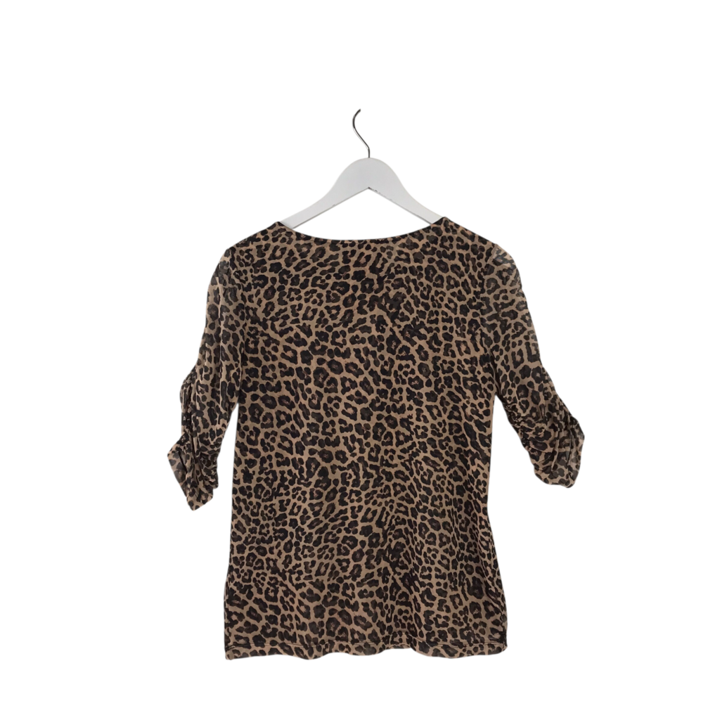 JOHNNY WAS ANIMAL PRINT 3/4 SLEEVE DESIGNER TOP TAN BLACK LARGE